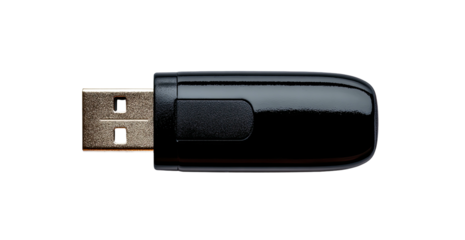 High-angle shot of a black USB flash drive