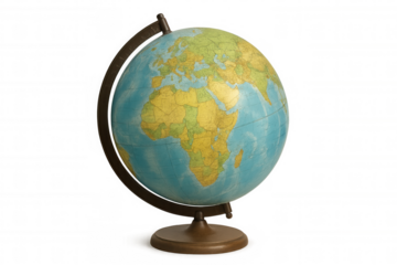 Vintage world globe for learning geography and international travel planning, showing continents, oceans, and country borders