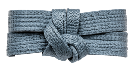 Close-up of a light gray shoelace knot