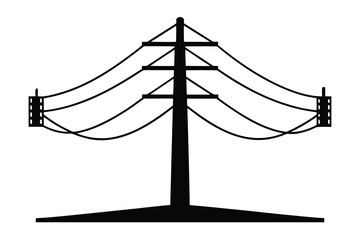 Silhouette of a tall wooden power pole with multiple electrical wires stretching across a wide expanse