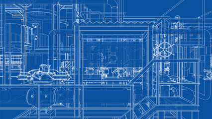 Complex Industrial Blueprint Design. Vector