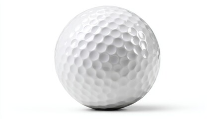 Closeup of a white golf ball isolated on white background in studio shot