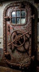 Rusted metal door with handwheel