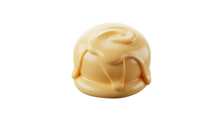 Delicious vanilla ice cream scoop with creamy sauce on black background