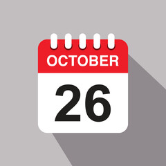 26 october calendar date icon. vector illustration with shadow design