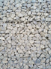 Grey stones in Gabion Wall, Baskets, wire fence filled with stones