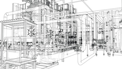 Industrial Complex Blueprint. Vector