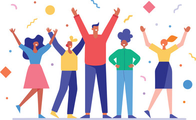 Obraz premium Diverse group of happy people celebrating with confetti and streamers in a vibrant on illustration