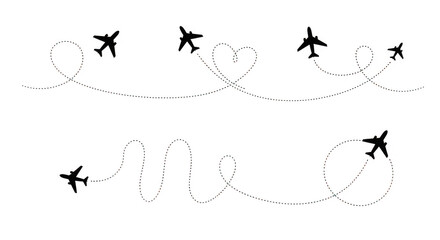 Airplane flight paths forming shapes isolated on transparent background
