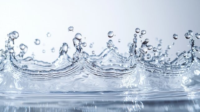 Liquid crown droplet formation sequence high-speed macro photography water impact splash dynamics clear background professional studio lighting capture