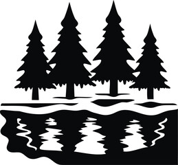 Obraz premium Serene frozen lake reflecting bare trees under a clear sky winter landscape scene isolated on white background isolated on transparent background