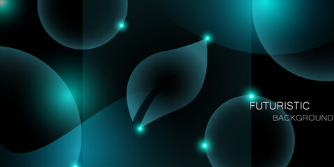 Shiny neon geometric abstract background. Glowing lights on round shapes, triangles and circles. Wallpaper for concept of AI technology, blockchain, communication, 5G, science, business