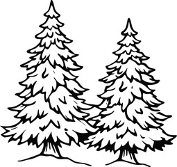 Obraz premium A pair of snow covered evergreen trees standing tall in a winter landscape isolated on transparent background isolated on white background