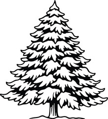 A detailed illustration of a snow covered pine tree perfect for winter holiday designs isolated on white background isolated on transparent background