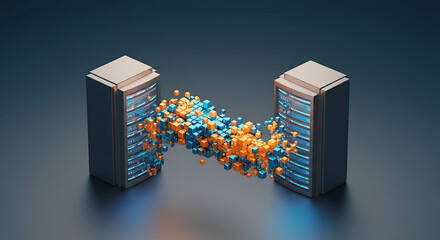 Data transfer concept data center servers sending information exchange process