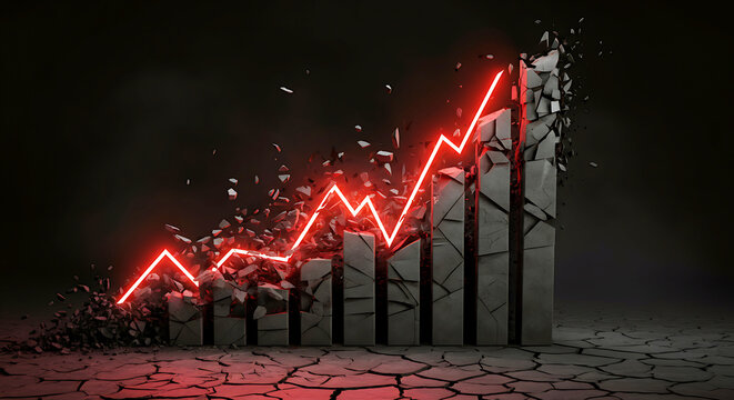 Exploding Stock Market Graph Red Neon Light Financial Growth Concept - Powered by Adobe