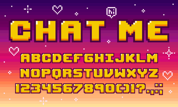 8 bit retro game font with pixel art type letters and 8bit digital typeface, vector English alphabet. Cartoon 8 bit pixel art font of modern typeface for arcade game or retro tech pixel typography ABC