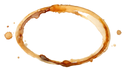 Coffee stain ring on white surface isolated on transparent background for design element use
