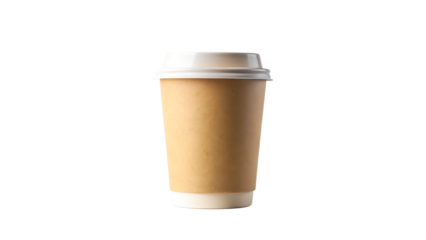 Disposable coffee cup with lid isolated on transparent background for mockup and template use