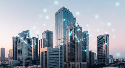 Smart city with network connections modern buildings and technology
