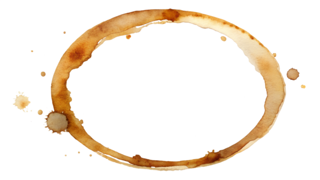 Coffee stain ring isolated on transparent background, perfect for adding a touch of authenticity