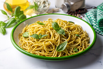 Trofie al Pesto - Spaghetti pasta with pesto sauce