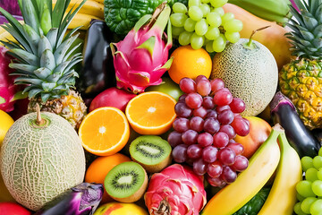 Arrangement tropical fruits and vegetables for healthy