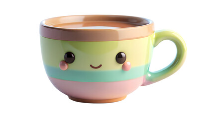 Cute cartoon cup of coffee with a smile isolated on transparent background