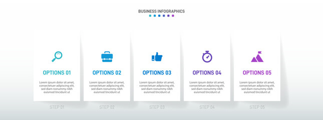 Progress bar featuring 5 arrow-shaped elements, symbolizing the five stages of business strategy and progression. Clean timeline infographic design template. Vector for mobile presentation.