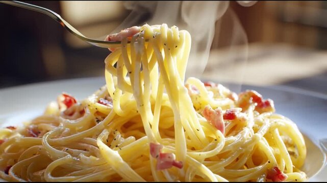 Plate Spaghetti Carbonara Creamy Texture Soft