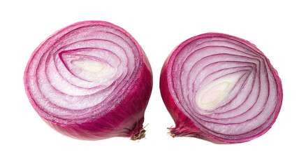 Close-up of two halved red onions
