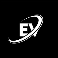 EV E V letter logo design. Initial letter EV linked circle uppercase monogram logo red and blue. EV logo, E V design. ev, e v