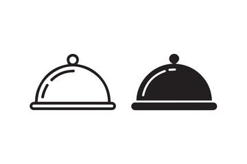 black and white food cloche vector icons for dining, service, hotel, kitchen, chef, restaurant app and meal presentation