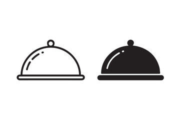 stylized food cloche icon pair in solid and outline format for restaurant ui, catering logo, chef tools and meal delivery
