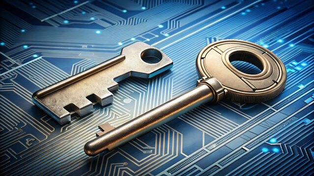Keys on a circuit board represent data encryption