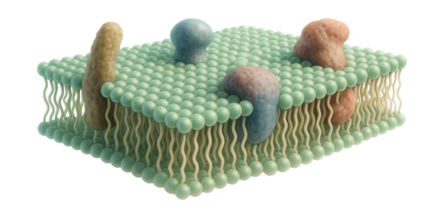 Phospholipid bilayer membrane with integrated proteins.