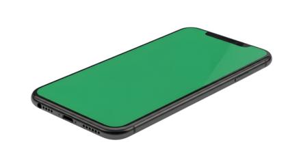 Modern smartphone with a bright green screen on a black background