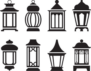 stylized lantern icon collection vector eps ai jpeg png ornate minimalist lanterns for islamic festival and home decor © AIcon Star
