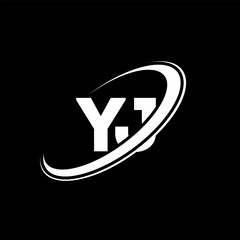 YJ Y J letter logo design. Initial letter YJ linked circle uppercase monogram logo red and blue. YJ logo, Y J design. yj, y j