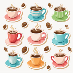 Obraz premium Retro Kaffeethemen Stickerbogen ohne Schrift