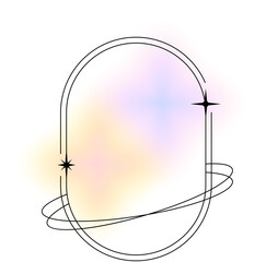 Aesthetic geometric oval shape, linear element or figure. Geometric design element, Boho vector frame. Minimal graphic shape or vintage aesthetic border with neon light, black sparks or stars
