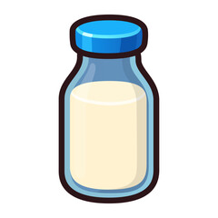 Cartoon Milk Bottle Icon, Cute Dairy Drink in Blue Glass Container, Vector Illustration