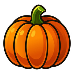 Cartoon Pumpkin Icon, Bright Orange Vegetable with Green Stem, Vector Illustration