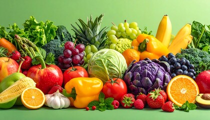 Colorful, vibrant array of fresh fruits and vegetables