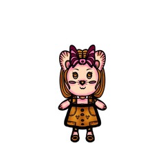 Cute kawaii mouse girl character in brown dress with pink bow 🎀 