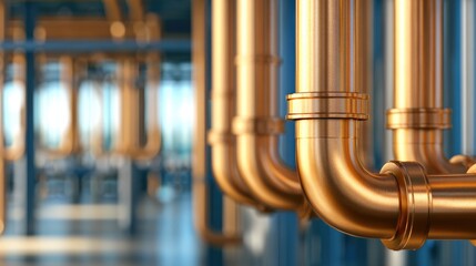 Industrial copper piping network with multiple curved connections