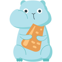 Cute cartoon bunny with carrot vector. Hungry hare icon. Eating rabbit animal illustration isolated on white background