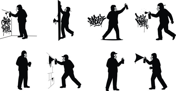 Graffiti street artist painting on wall, urban art culture, spray paint creativity, modern illustration of mural expression and hip hop visual style