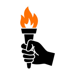 Minimalist black and orange torch icon design represents illumination and progress