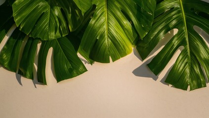 Lush monstera leaves create a vibrant botanical frame for your stunning designs